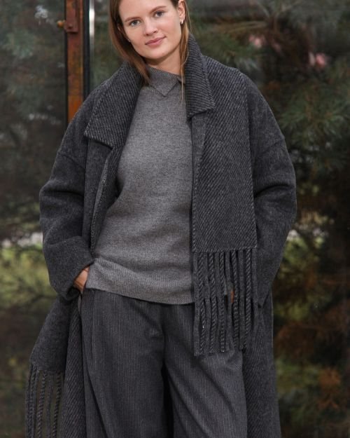 Dvipusis pilkas kašmyro paltas