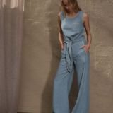 Plačios natūralaus lino Smoke blue spalvos kelnės