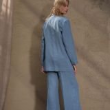 100% Lininis Blue Shadow švarkas su prakirpimais šonuose