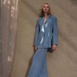 100% Lininis Blue Shadow švarkas su prakirpimais šonuose