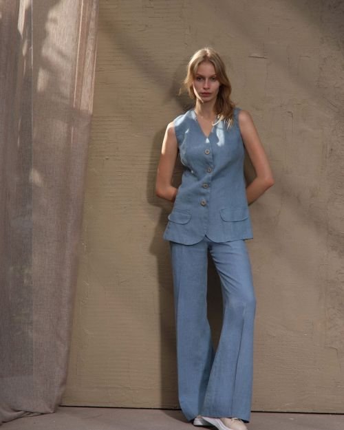 Blue Shadow natūralaus lino prailginta liemenė