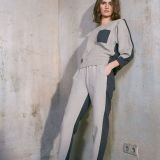 Midnight navy kontrastinių spalvų lininės kelnės