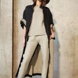 Kontrastinių spalvų lininės kelnės