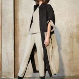 Kontrastinių spalvų lininės kelnės