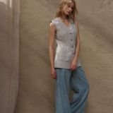 Plačios natūralaus lino Smoke blue spalvos kelnės