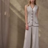 Plačios natūralaus lino spalvos kelnės