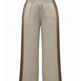 Natūralaus Lino Plačios Kelnės su Morel ir Amber Raw Juostomis