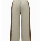 Natūralaus Lino Plačios Kelnės su Morel ir Amber Raw Juostomis