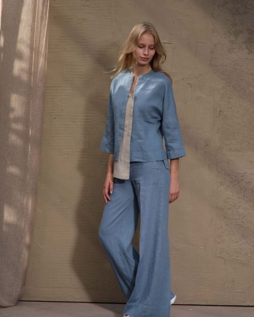 Asimetrinė Blue Shadow lininė palaidinė