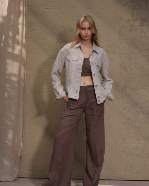 100% Lininis švarkelis su kišenėmis