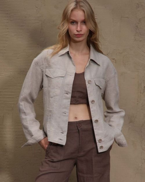 100% Lininis švarkelis su kišenėmis