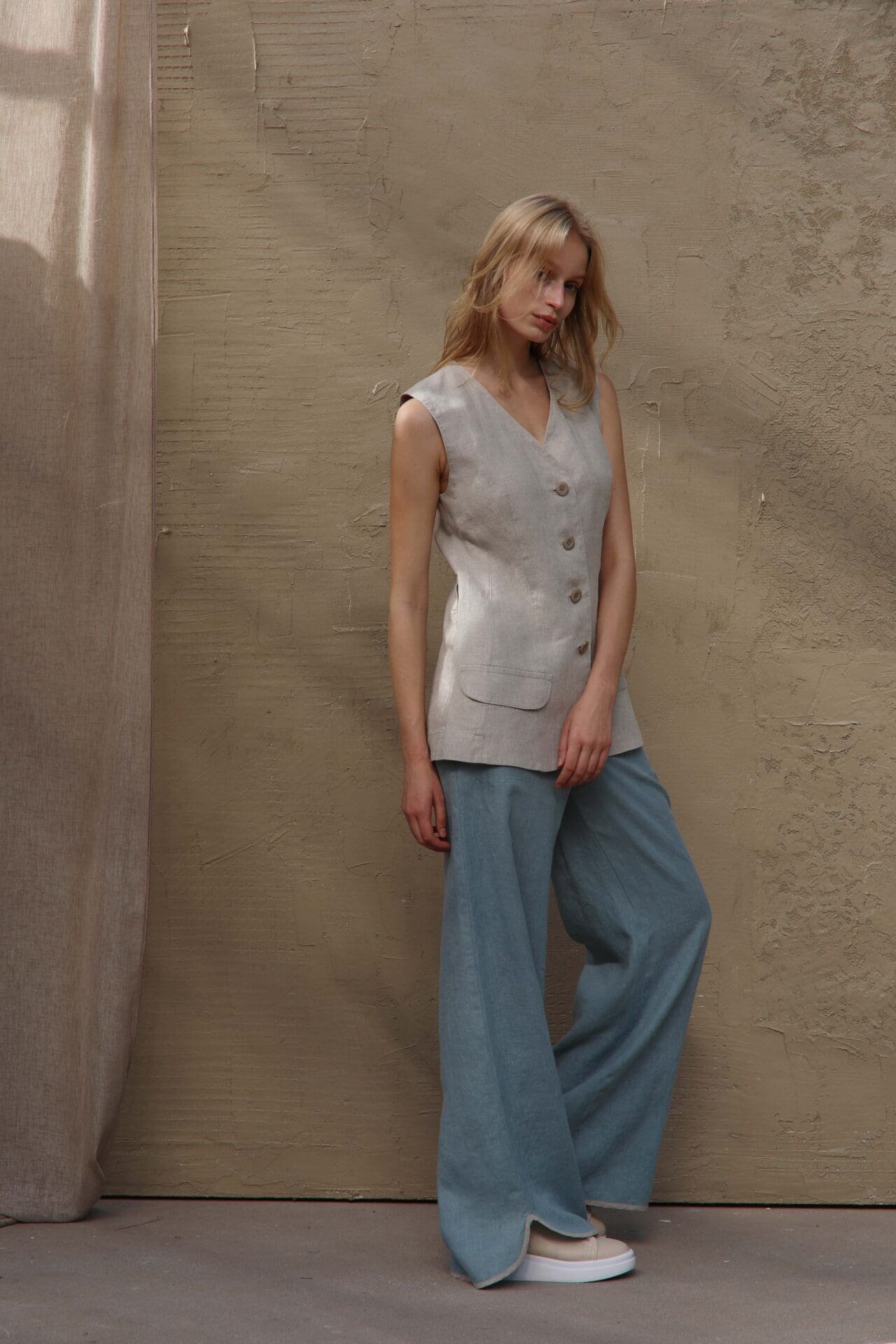 Natūralaus lino prailginta liemenė