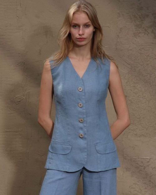 Blue Shadow natūralaus lino prailginta liemenė