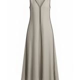 Elegantiška 100% Lino Ilga Suknelė su V Iškirpte