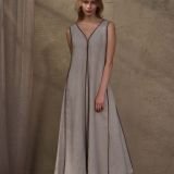 Elegantiška 100% Lino Ilga Suknelė su V Iškirpte