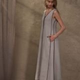 Elegantiška 100% Lino Ilga Suknelė su V Iškirpte