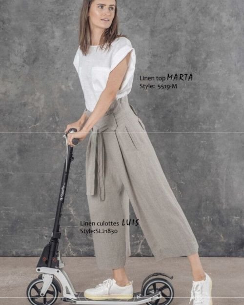 Aukšto liemens lininės kelnės SL21830 in Dydis 46 and Spalva Natūrali