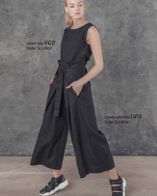 Aukšto liemens lininės kelnės SL21830 in Dydis 44 and Spalva Juoda