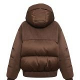 Šokolado spalvos asimetrinis trumpas paltas-striukė