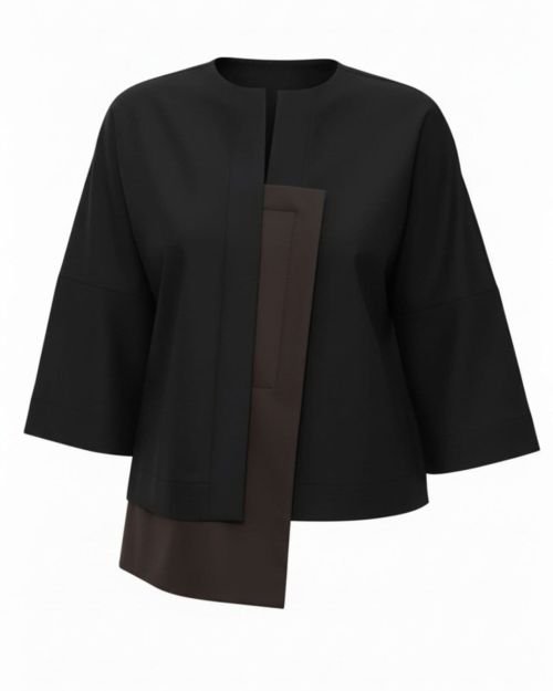 Juoda asimetrinė vilnos palaidinė