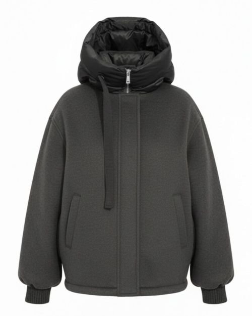 Pilkas asimetrinis trumpas paltas-striukė