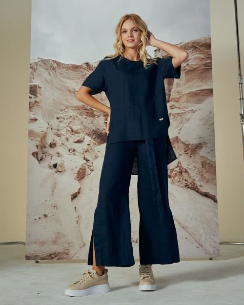 Lininė palaidinė SL52036 in Spalva Tamsi mėlyna and Dydis 48