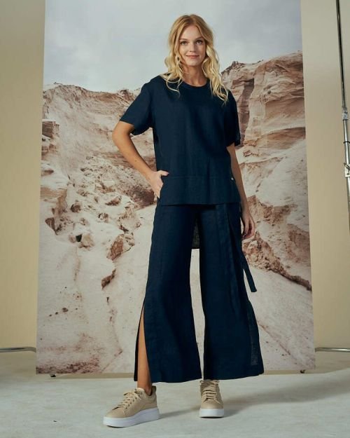 Lininė palaidinė SL52036 in Spalva Tamsi mėlyna and Dydis 42